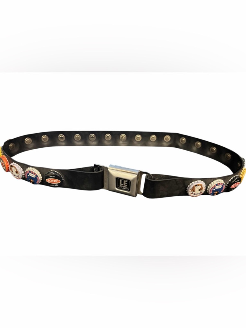 Little Earth Black Women’s Belt with Metal Seatbelt Buckle